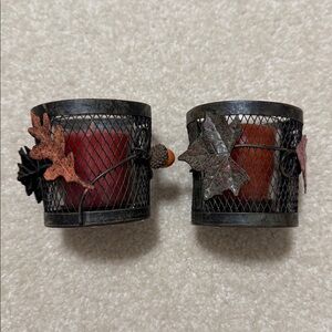 Autumn Leaf Candle Holders - wire holder metal leafs